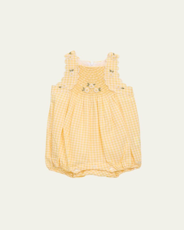 Girl's Gingham-Print Bubble Romper, Size 6M-